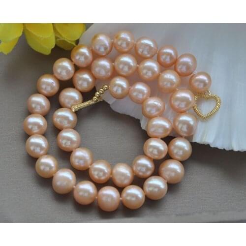 Z10918 17"~33" 12mm Pink Round Freshwater Pearl Necklace