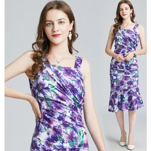 Women High Quality Floral Print Bodycon Dress 2021 Summer Sexy Spaghetti Strap Runway Temperament Dress Vestidos Robe Femme