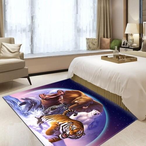 Animals Area Rugs Large Cartoon Tiger Polar Bear Dolphin on Earth Carpet Home Living Room Bedroom Bath Decor Print Floor Mats