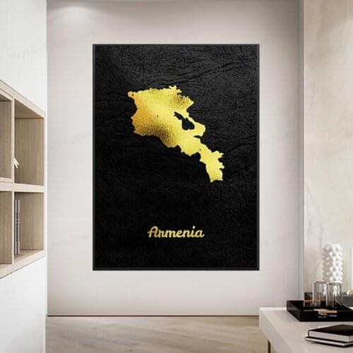 Golden Map Art Armenia Canvas Painting Wall Art Pictures Prints Home Decor Wall Poster Decoration For Living Room