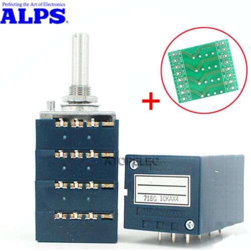 1pc Japan ALPS RK27 Quad Unit 4 Channels Volume Potentiometer + PCB 4-gang Balance Control LOG Type 10K/50K/100K Slotted Shaft