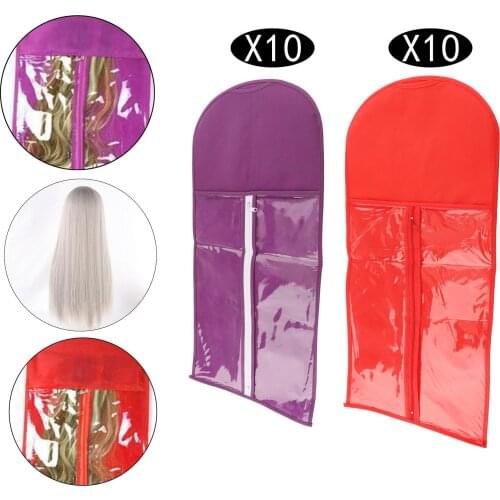 10Pcs Multiple Hair Extensions Storage Bag Hairpieces Storage for Daily Use Dustproof Mouldproof Hanger Style Human Hair