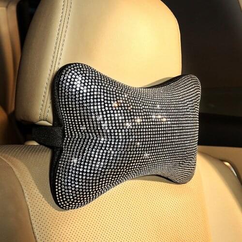 2pcs Neck Pillow for Driver Auto Headrest Cushion Driving Necksupport Crystal Rhinestone Diamond Bling Accessories Woman