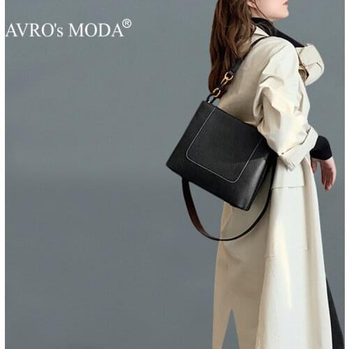 AVROs MODA Fashion Casual Handbag Women Genuine Leather Shoulder Bucket Bags Ladies Luxury Designer Retro Crossbody Tote Bag