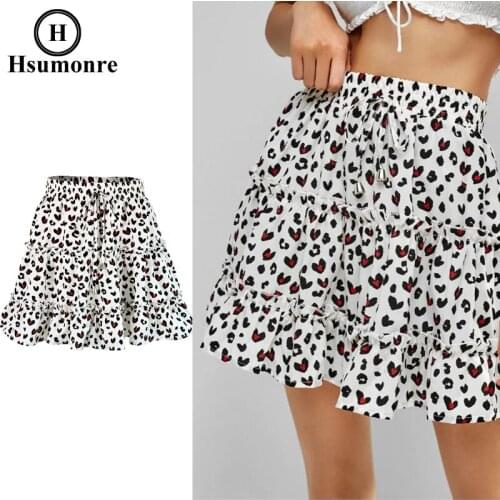 White Leopard Print Floral Skirt Pleated Lace Elastic A-line Skirt Cotton Ruffle Stitching Girls Knee Skirt Fashion Style Party
