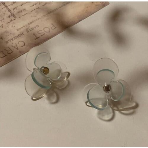 Besimpol 925 Sterling Silver Stud Earrings Sweet Romantic Transparent Three-dimensional Flowers Earrings For Women Fine Jewelry