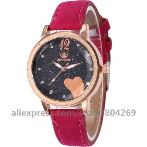 Mens Fashion Leather Watch Luxury Alloy Watch Hot Sale Heart Casual Quartz Watch Fashion Starry Sky Rose Case Wrist Watches