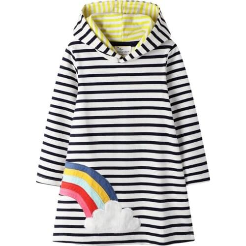 Jumping Meters New Fashion Baby Girl Dresses Hoodies Toddler Cartoon Striped Hoodie Dress Long Sleeve Clothes baby girl Dresses