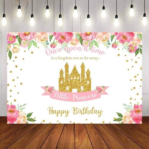 Princess floral backdrop castle theme happy birthday background for photo shoot pink flowers little princess baby shower party