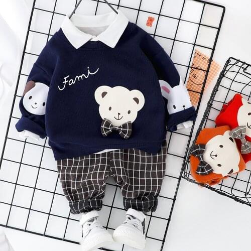 Spring Autumn Children Fashion Clothes Baby Boys Girls Cartoon BEAR T Shirt Pants 2Pcs/sets Kids Infant Outfit Toddler Tracksuit