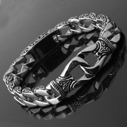 Hot Sale 12mm 316L Stainless Steel Curb Cuban Link Bracelet Totem Knot Charm Wristband Male Jewelry Dropship Gift for Men
