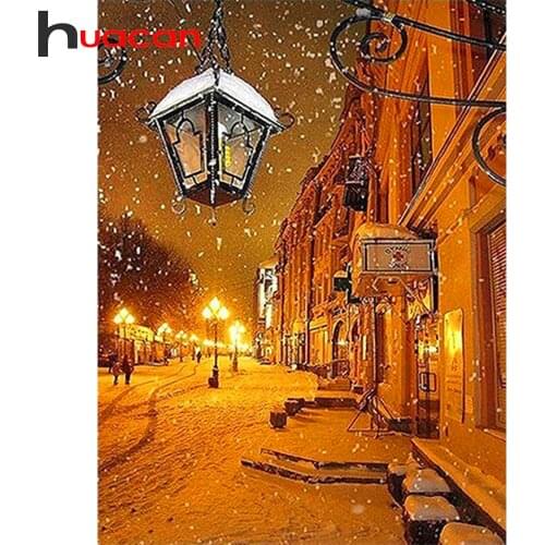 Huacan Diamond Embroidery Street 5d Diamond Painting Light Mosaic Cross Stitch Farmhouse Decor New Arrival