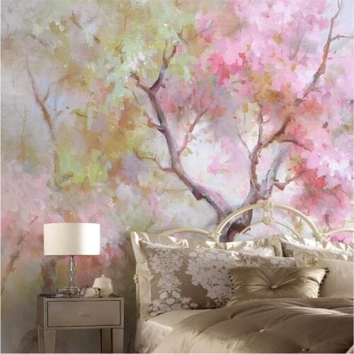 Beibehang Modern painting living room background HD oil painting style cherry tree abstract art hotel home decoration murals