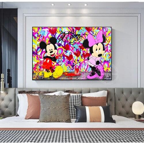 Colorful Graffiti Disney Mickey Mouse Canvas Painting Abstract Posters and Prints Cuadros Wall Art Picture for Home Living Room