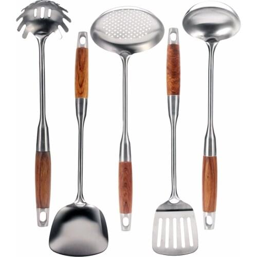 Cooking Utensils, 304 Stainless Steel Kitchen Utensil Set, Rosewood Handle Anti-scald, Best Kitchen Tools by Leeseph