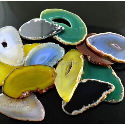 Green Blue Brown Black Natural Stone Slice Pendant Fit For Necklace & Aeolian Bells Making 10pc/lot