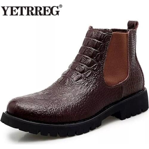 New Winter Men Chelsea boots High Quality Leather Mens boots Fashion Casual Ankle Boots Fur Warm Snow Boots Motorcycle Boot