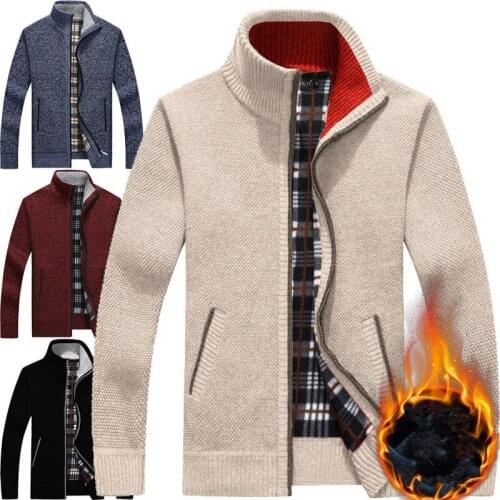 Autumn Winter Thick Sweaters Cardigan Coat Men Casual Slim Fit Jumpers Knitted Zipper Warm Wool Fleece Sweaters Jacket Clothes