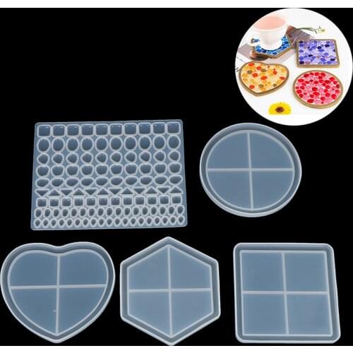 DIY Epoxy Resin Coaster Love Heart Hexagon Round Square Irregular Mosaic Coaster Epoxy Resin Silicone Mold Decoration Crafts