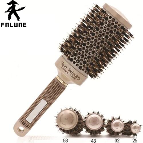 FnLune Professional Salon Styling Tools Round Hair Comb Hairdressing Curling Hair Brushes Comb Ceramic Iron Barrel Comb