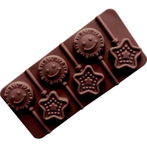 6 cavity star sun silicone lollipop mold with 6 sticks DIY baking mold food grade