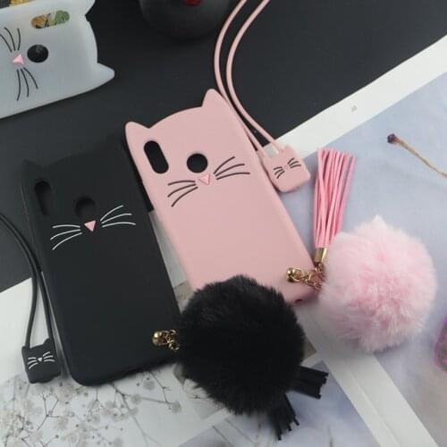 Cute 3D Cartoon Silicon Case for Huawei P40 P30 P20 P10 P9 P8 Lite Smart Plus Pro Case Glitter Beard Cat Lovely Ears Phone Cover