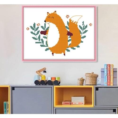 Fox DIY Embroidery Material Bag Cross Stitch Cross-stitch Kits for Home Kids Bedroom Wall Decorations