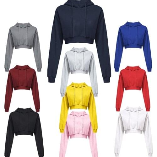 Autumn Women Hooded Sweatshirt Oversized Casual Female Hoodies Fashion Solid Femme Crop Top Long Sleeve High Waist Girl Tops