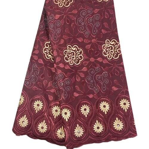 WINE Latest African Cotton Lace Fabric 2021 High Quality Nigerian Pure Cotton Embroidery voile VPL12233 Lace Fabrics 5Yards