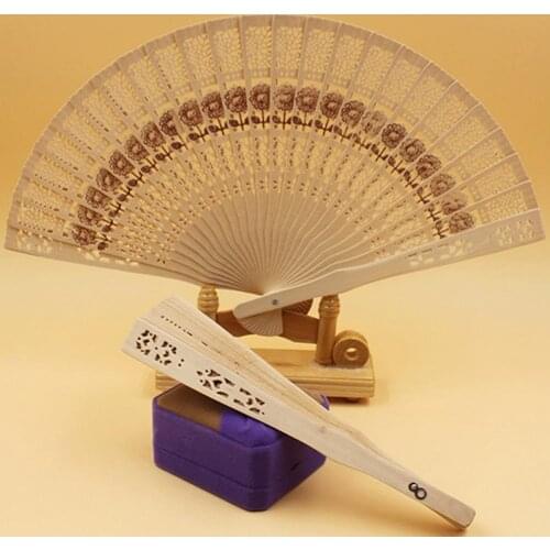 Vintage Flower Pattern Fan Hollow Wooden Hand Fan Gift Hand-Held Folding Fan For Women Wedding Dancing Party Decoration