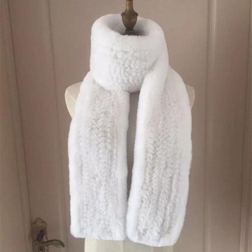 Knitted Rex Rabbit Fur Scarves Women Long Double Face Fur Wrap Winter Warm Neck-wear Wrap Ring Muffler