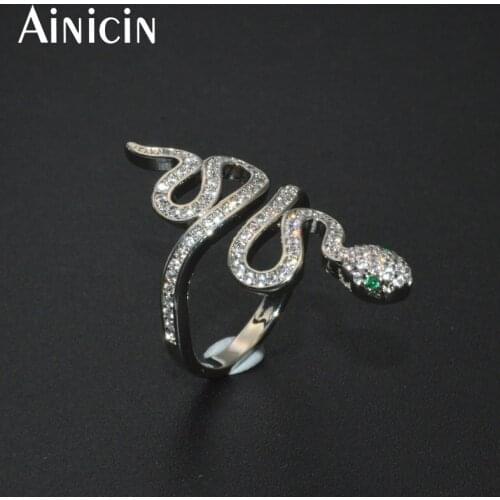 High Quality Silver Color Plaitng Zircon Stone Setting Twine Dancing Snake Rings Fashion Punk Women Jewelry Party Gift 10pcs