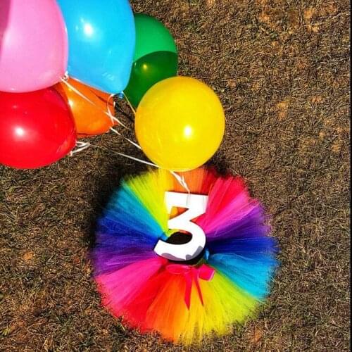 Rainbow Tutu Skirts Girls Ballet Tulle Pettiskirt Underskirts Dance Tutus with Pink Ribbon Bow Children Party Costume Skirts