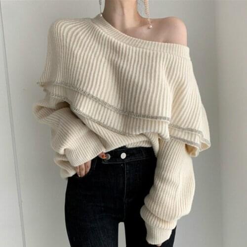 2021 New Spring Autumn Cascading Ruffles Women Sweater Sexy Shoulder Strapless Panelled Patchwork Pullovers Knitted Korean Tops