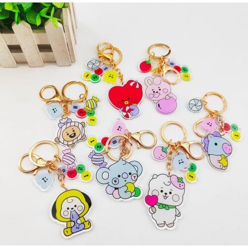 1HQBTS Bulletproof Youth Group Cartoon image keychain four-piece pendant jewelry with the same peripheral
