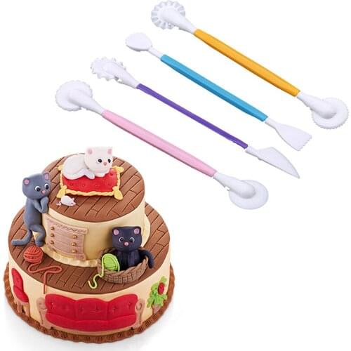 4pcs Fondant Cake Decorating Modelling Tools 8 Patterns Flower Decoration Pen Pastry Carving Cutter Baking Craft Cake Mold