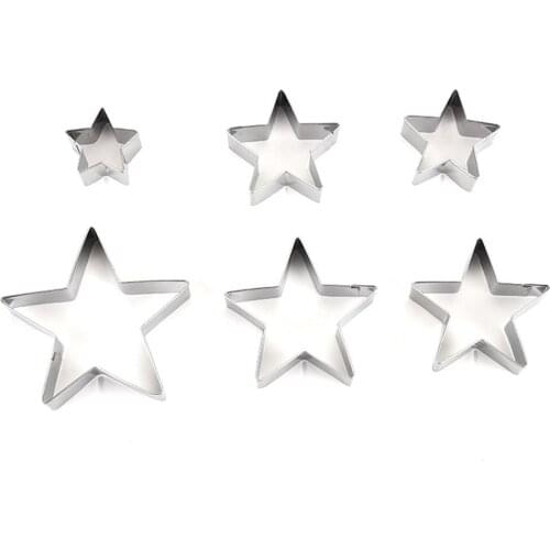 6pcs Kitchen Tool Biscuit Cutters Christmas Star Stainless Steel Cookie Pastry Fondant Mould Biscuit Mold For Fondant Cake Decor