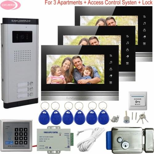 Touch Buttons 7inch Indoor Monitors video intercom for Apartments Access Control Video Intercom + Electronic Control Door Lock
