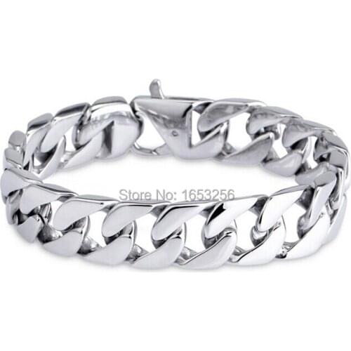 8.66'' 15mm Cool Mens Biker Chain Bracelet Bangle Stainless Steel Polishing smooth Jewlery For Gifts