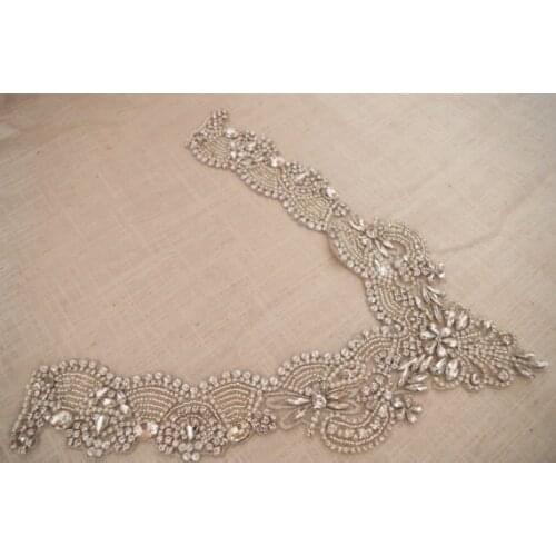 Rhinestone bead applique collar for wedding dress