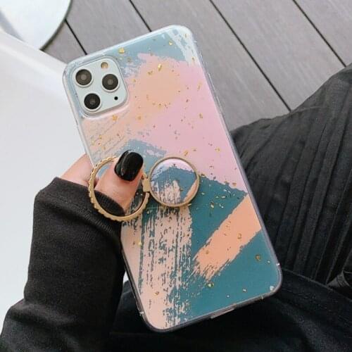 Epoxy Simple Graffiti Ring Holder Phone Case for iPhone 11 Pro 12 Pro MAX XS MAX XR 7 8 Plus Soft Phone Cover for iPhone X Case