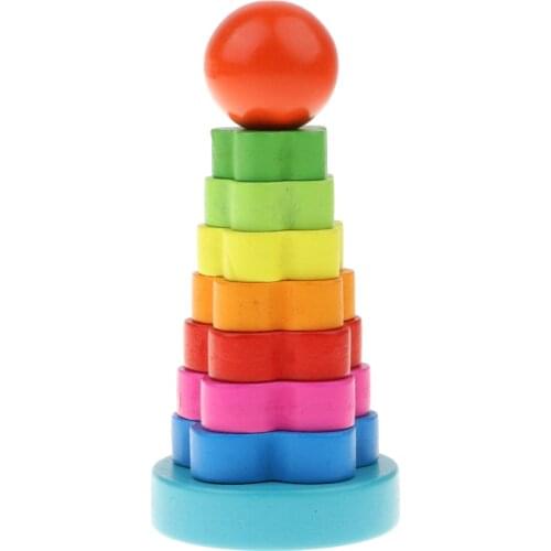 Wooden Rainbow Rings Stacking Tower for Kids, Early Educational Toys for Baby Girls Toddlers Boys Baby Toys
