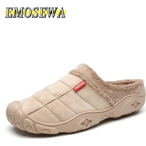 EMOSEWA Slippers House Mens Winter Shoes Soft Man Home Slippers Cotton Shoes Fleece Warm Anti-skid Man Slippers High Quality