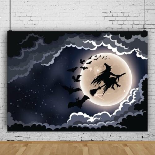 Halloween Full Moon Flying Witch Studio Photography Background Vinyl Party Decors Photo Video Backdrop Photocall