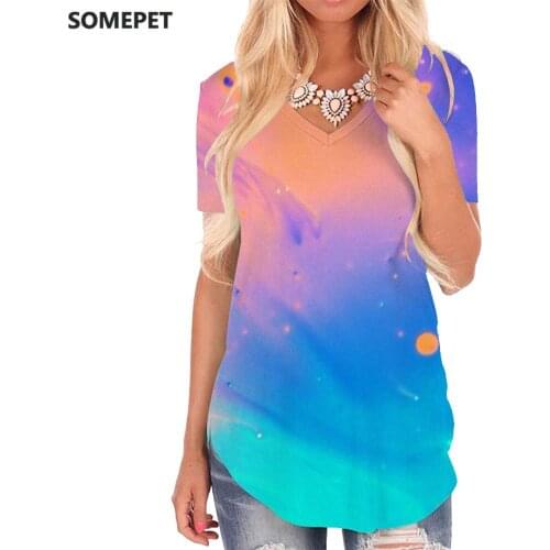SOMEPET Colorful T-shirt women Painting Funny T shirts Creativity V-neck Tshirt Art Tshirts Printed Womens Clothing Fashion