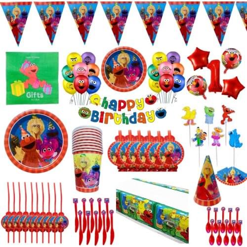Sesame Street Theme Birthday Party Decor Kids Tableware Party Cup Plate Napkins cupcake Banner balloons Baby Shower Supplies