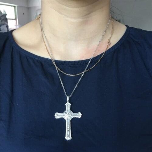 Vecalon Classic Big Cross pendant 925 Sterling silver Cz Stone Luxury cross Pendant necklace for Women men Wedding Party Jewelry