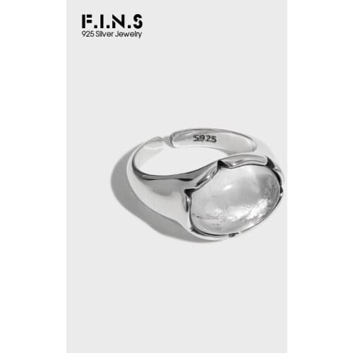 F.I.N.S Korean Fashion Design Natural Crystal S925 Sterling Silver Open Ring Retro Old Oval Crystal Finger Fine Rings Anel