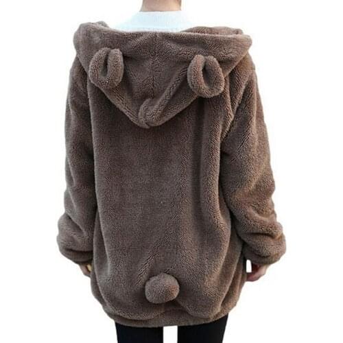 Hot Sale Women Hoodies Zipper Girl Winter Loose Fluffy Bear Ear Hoodie Hooded coat Warm Outerwear Cute Sweatshirt Hoody