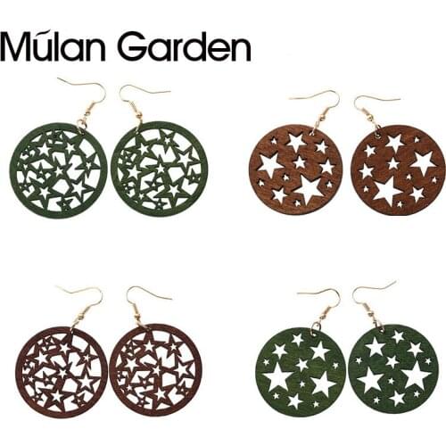 M&G Circle Star Arrow Wooded Earrings for Women Girl Boho African Wood Pendant Drop Earring Ethnic Jewelry Accessories Girl Gift